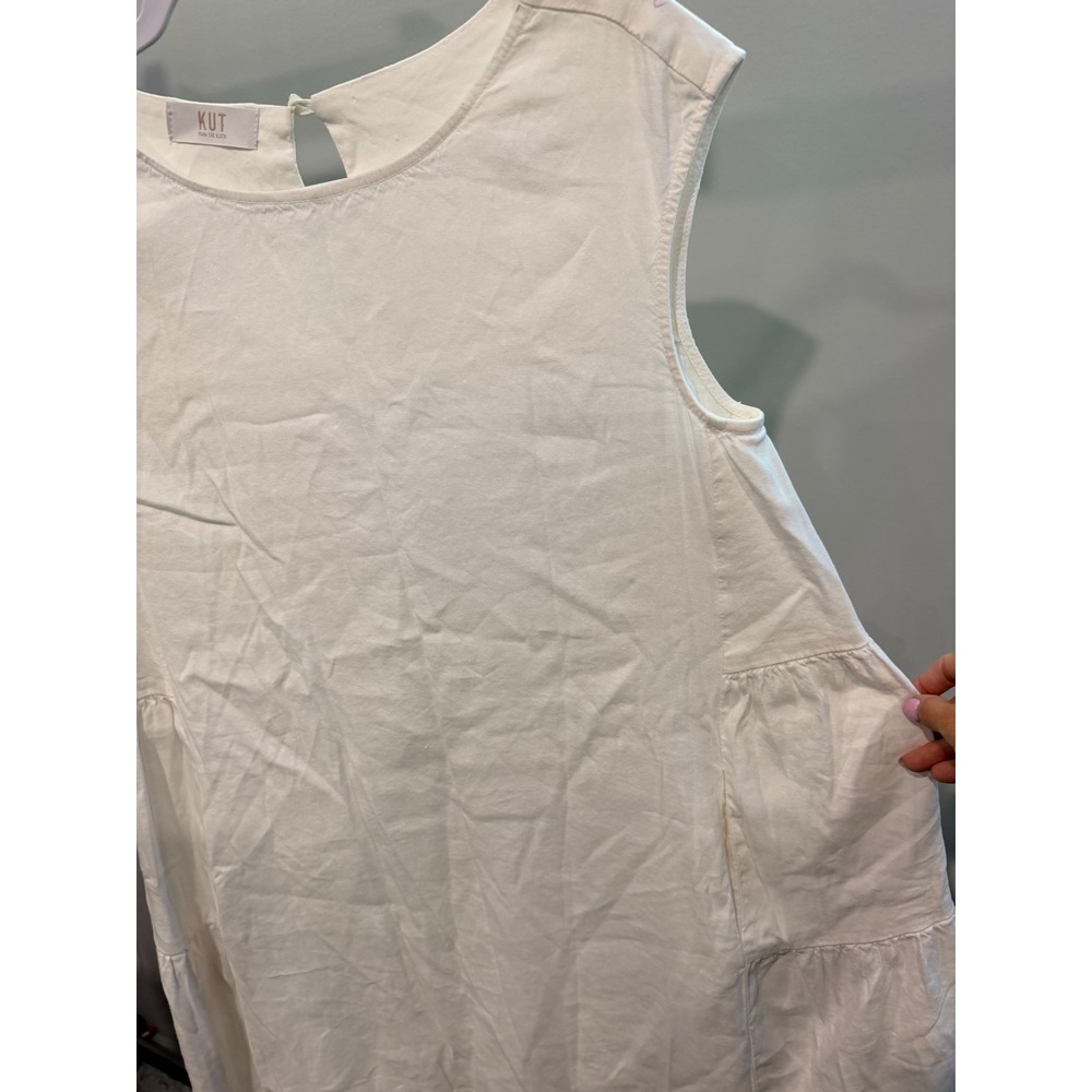 KUT from the Kloth White Sleeveless Tiered Mini Dress with Pockets Round Neck - Picture 2 of 5